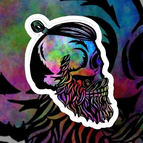 Tie Dye Viking Skull Sticker - Picture 1 of 5